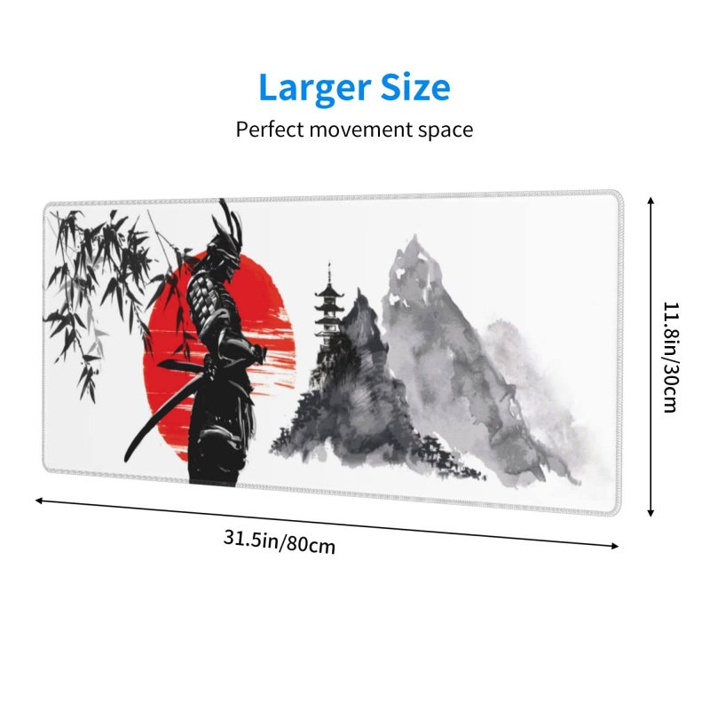 Yilad Watercolor Japanese Samurai Bushido Gaming Mouse Pad XL  Non Slip Rubber Base Mousepad  Stitched Edges Desk Pad  Extended Large Mice Pad 31.5 X 11.8 Inch - Image 4